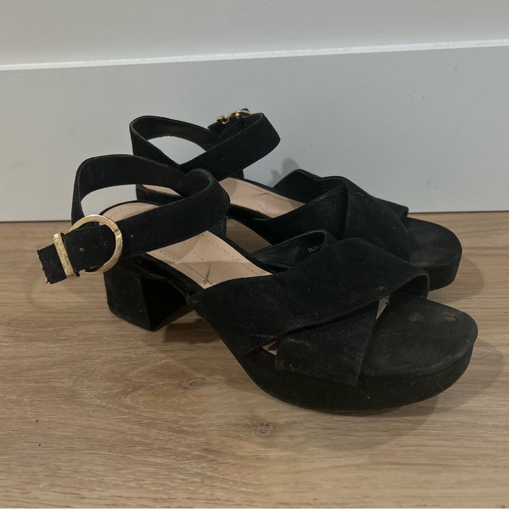Zara Black Suede Crisscross Ankle Strap Heels
